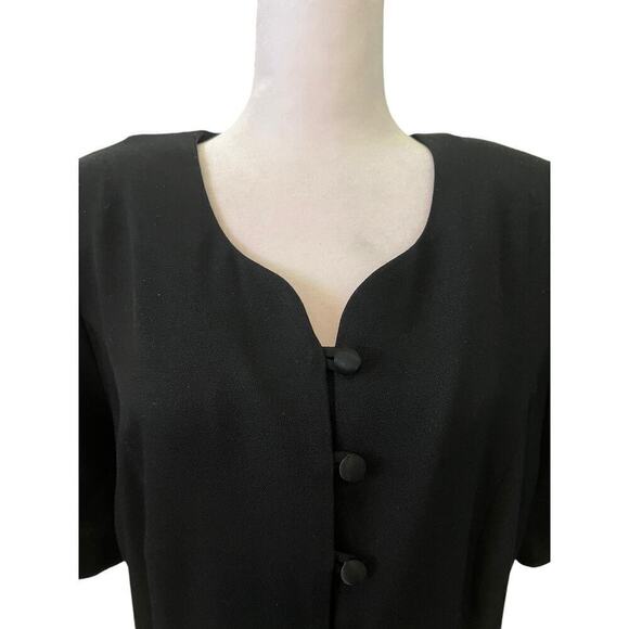 Vintage Dawn Joy II Black Long USA Button Down w/Satin Buttons Dress 16W - Picture 9 of 10
